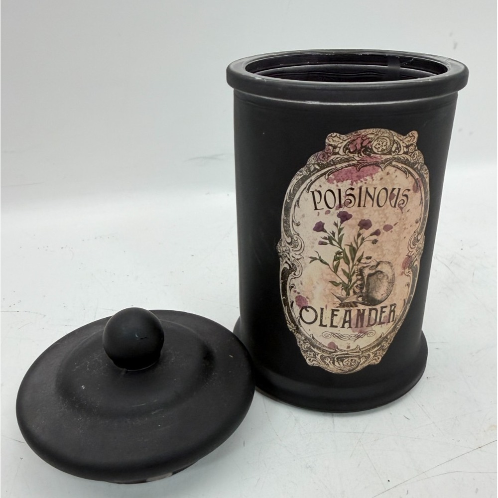 Halloween Bat Glass Canister Jar Black Lid Striped Bow Gothic Kitchen Decor 8 In